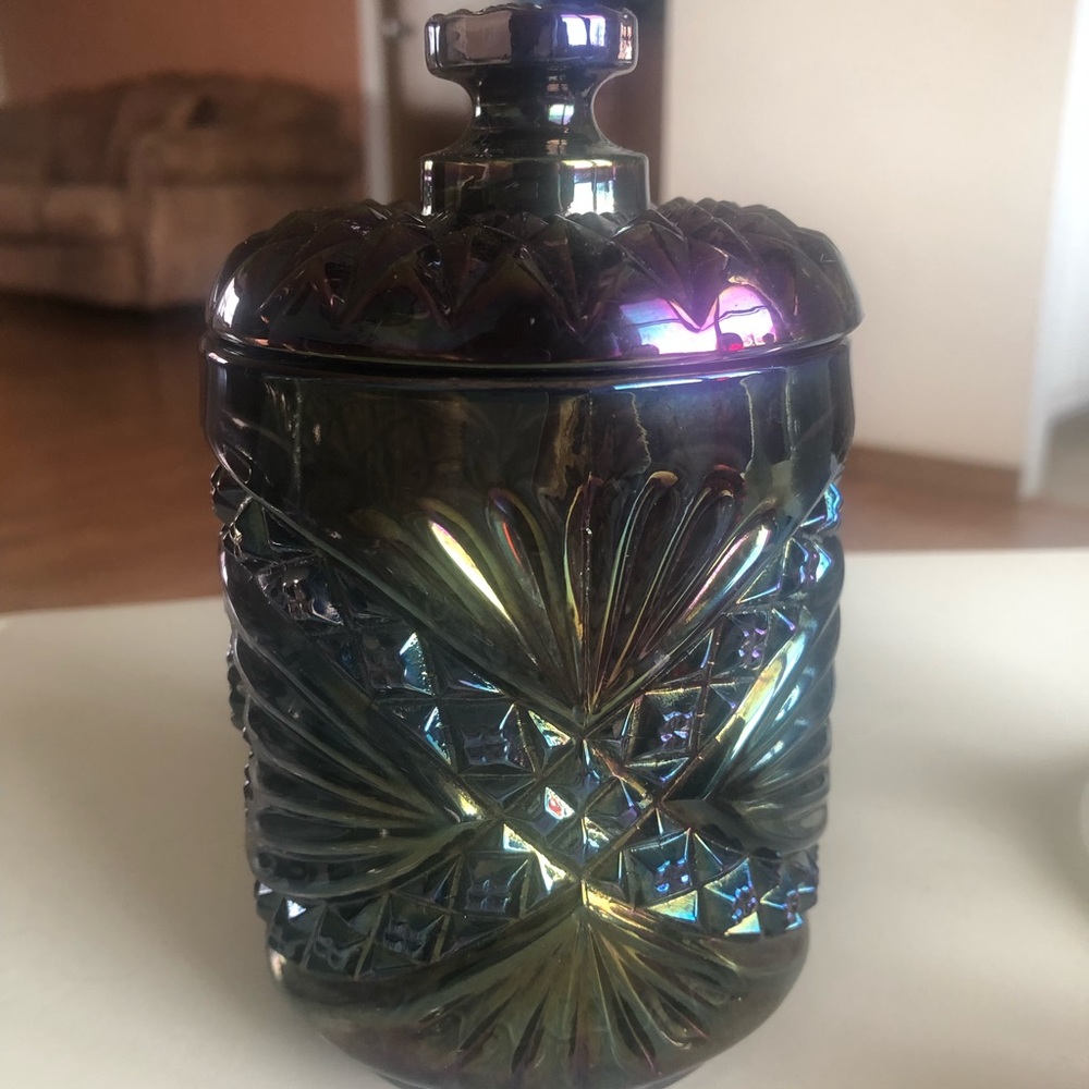 Imperial carnival glass biscuit jar. Even more beautiful in person!!